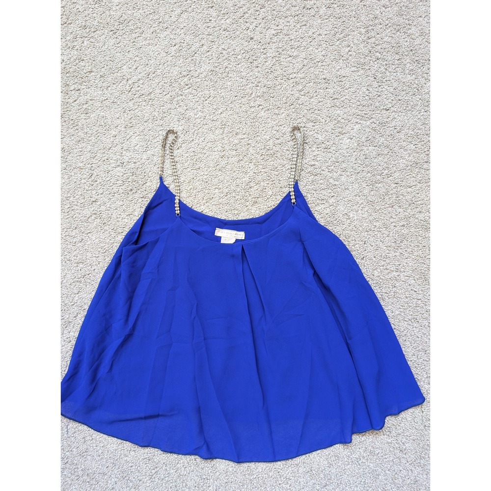 A'GACI Camisole Top Women S Polyester Blue Rhinestone Chain Strap Pleated Y2K